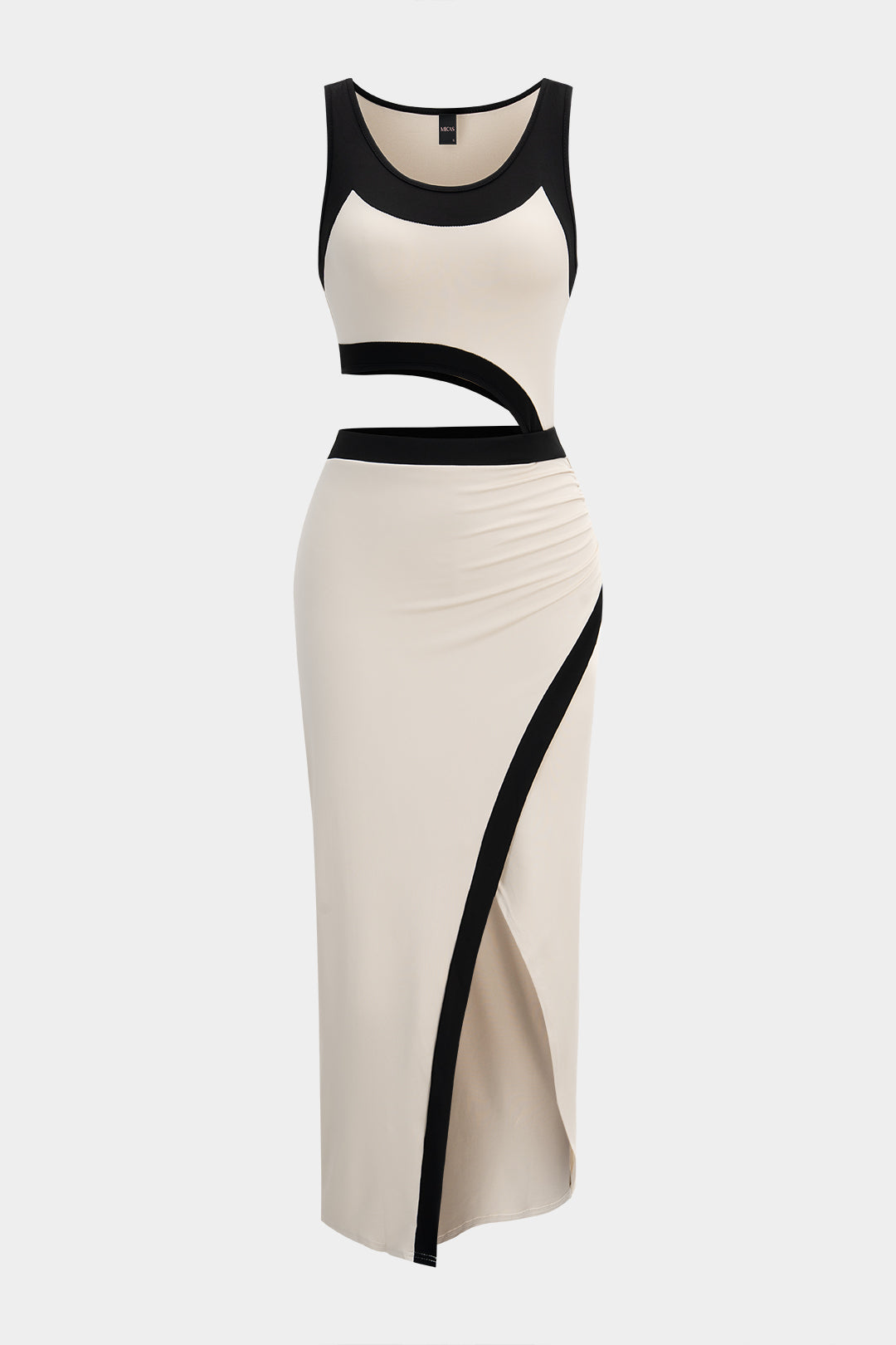 "Contrast Print Cut Out Sleeveless Midi Dress"