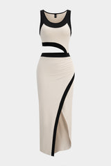 "Contrast Print Cut Out Sleeveless Midi Dress"