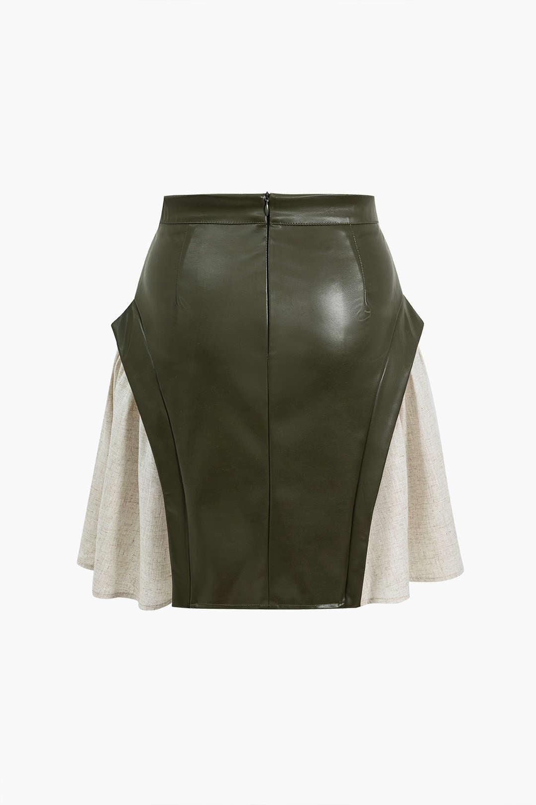 "Color Block Patchwork Ruched Zipper Skirt"