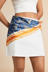 "Artistic Print Asymmetrical Tie-Up Skirt"