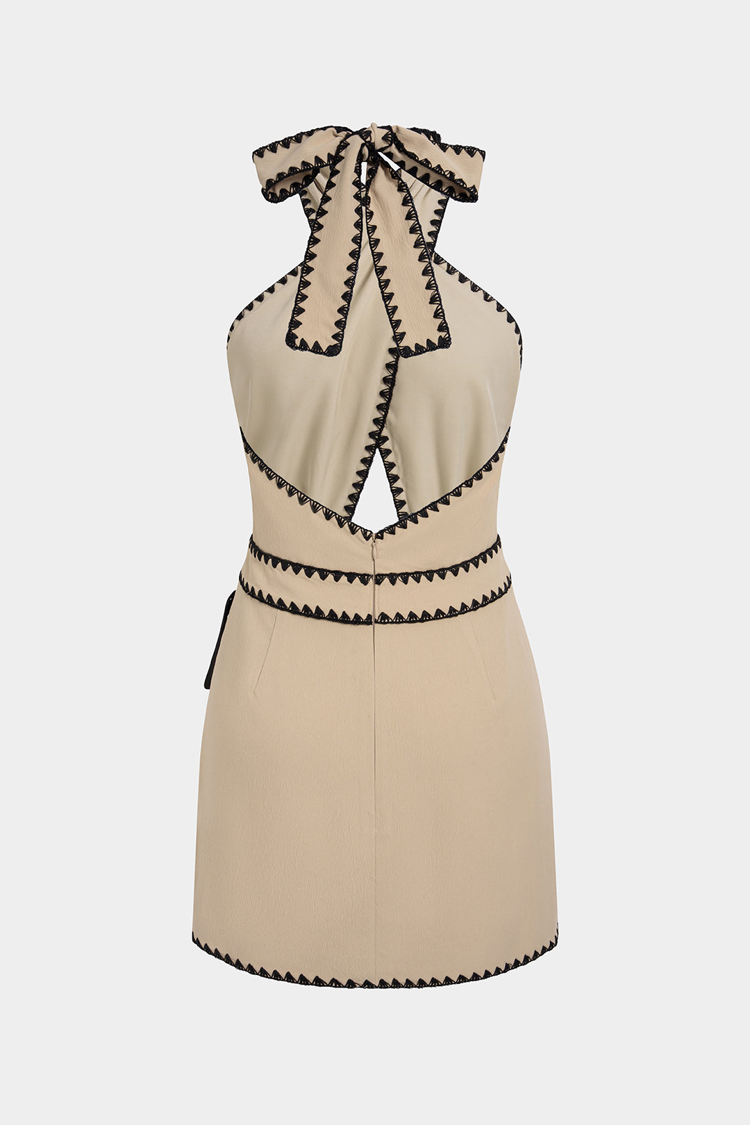 "Contrast Crossed Halter Neck Asymmetrical Cut Out Tie-Up Sleeveless Mini Dress"