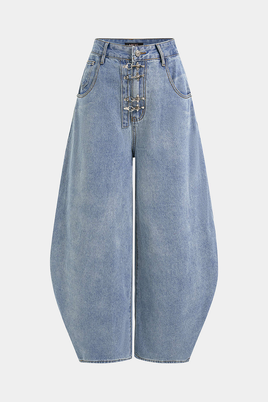 "Denim Metallic Buckle Wide Leg Jeans"