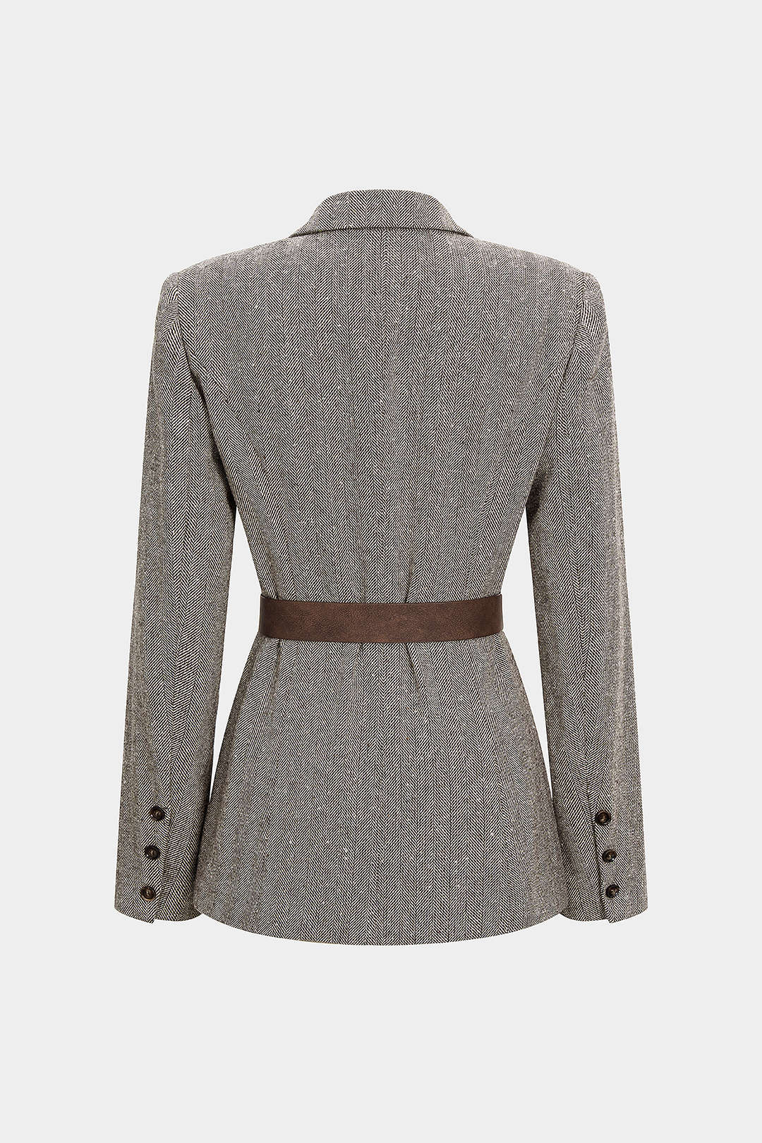"Button Notched Lapel Belted Blazer"