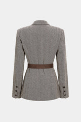 "Button Notched Lapel Belted Blazer"