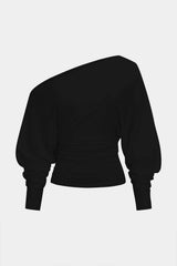 "Cut Out One Shoulder Ruched Long Sleeve T-Shirt"