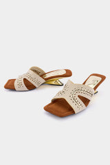 "Crocodile Print Leather Square Sandals"