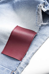 "Denim Asymmetrical Button Pocket Ripped Shorts"