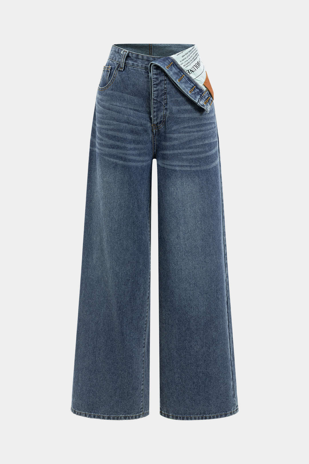 "Denim Asymmetrical High Waist Straight Leg Jeans"