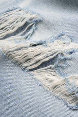 "Denim Asymmetrical Ripped High Waist Straight Leg Jeans"