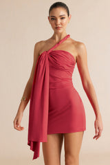 "Asymmetrical Twist Knot Ruched Sleeveless Mini Dress"