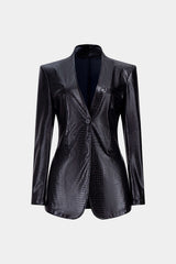 "Crocodile Print Faux Leather V-Neck Pocket Jakcet"