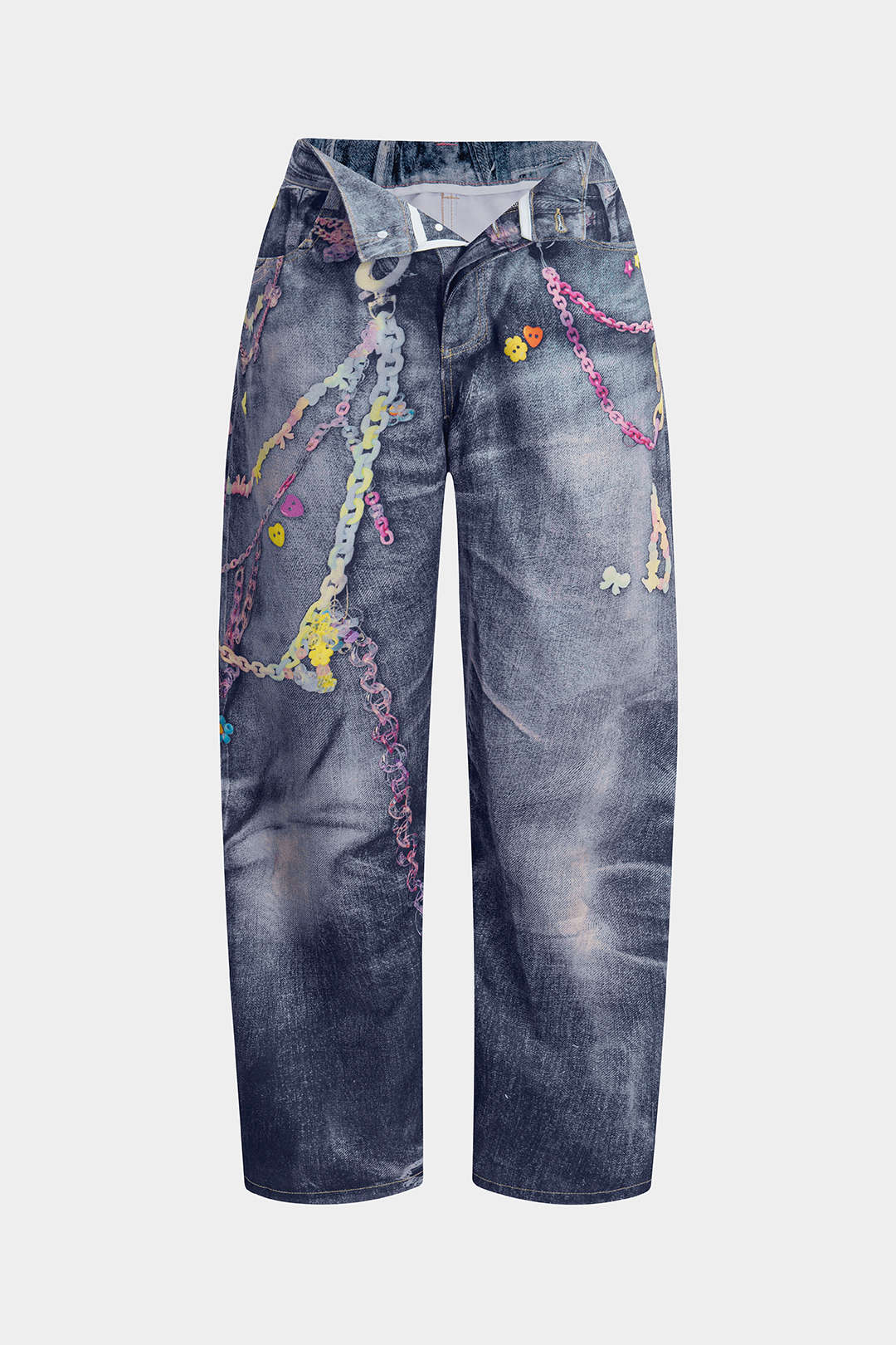 "Abstract Print Button Wide Leg Trousers"