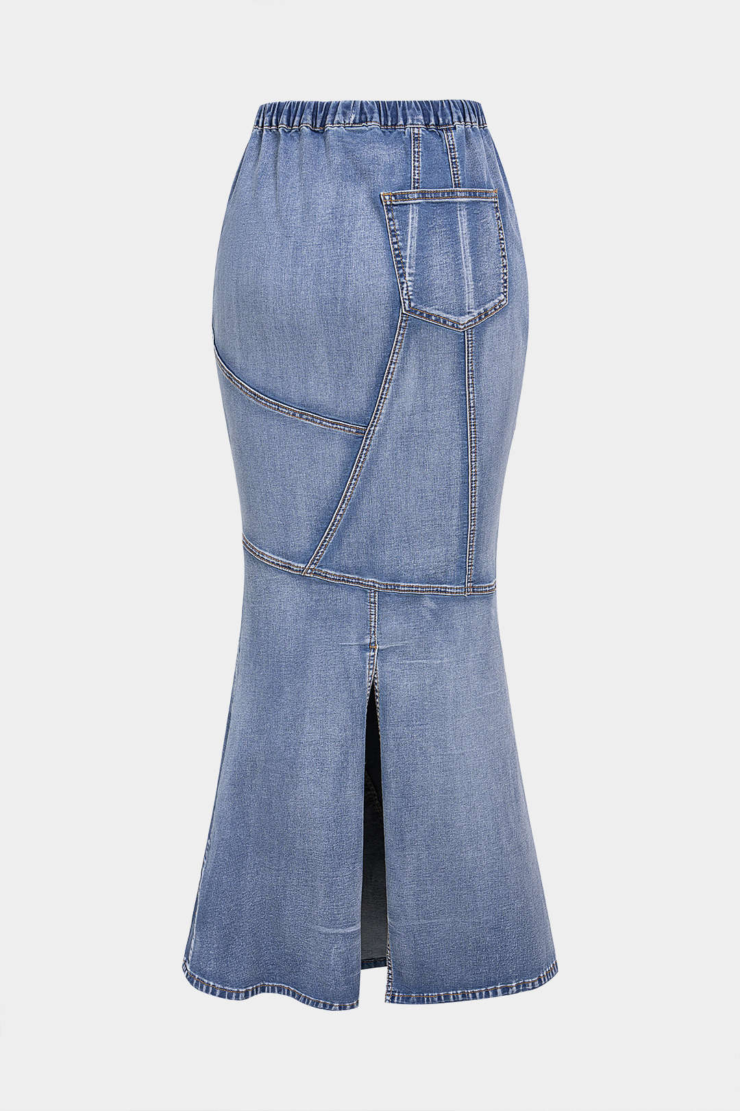 "Denim Drawstring Asymmetrical Mermaid Skirt"