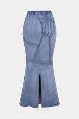 "Denim Drawstring Asymmetrical Mermaid Skirt"