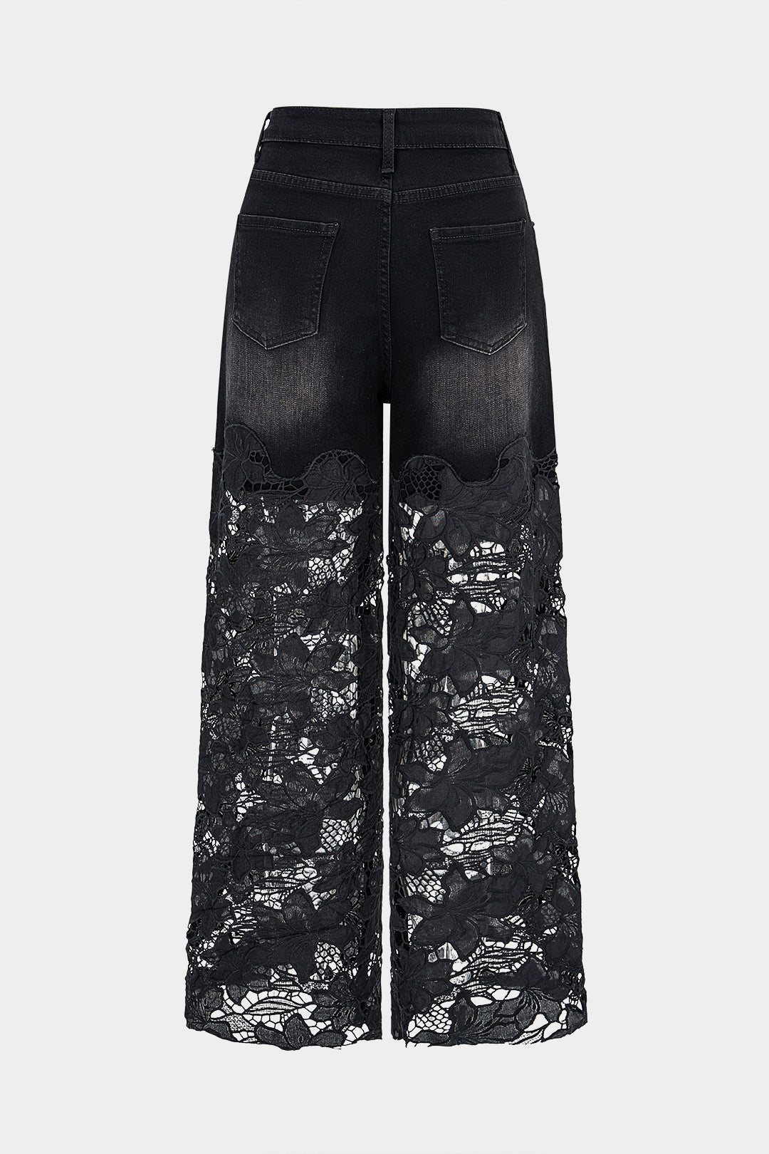 "Denim Floral Hollow Out Rhinestone Decor Jeans"