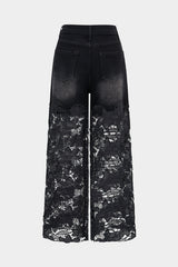 "Denim Floral Hollow Out Rhinestone Decor Jeans"
