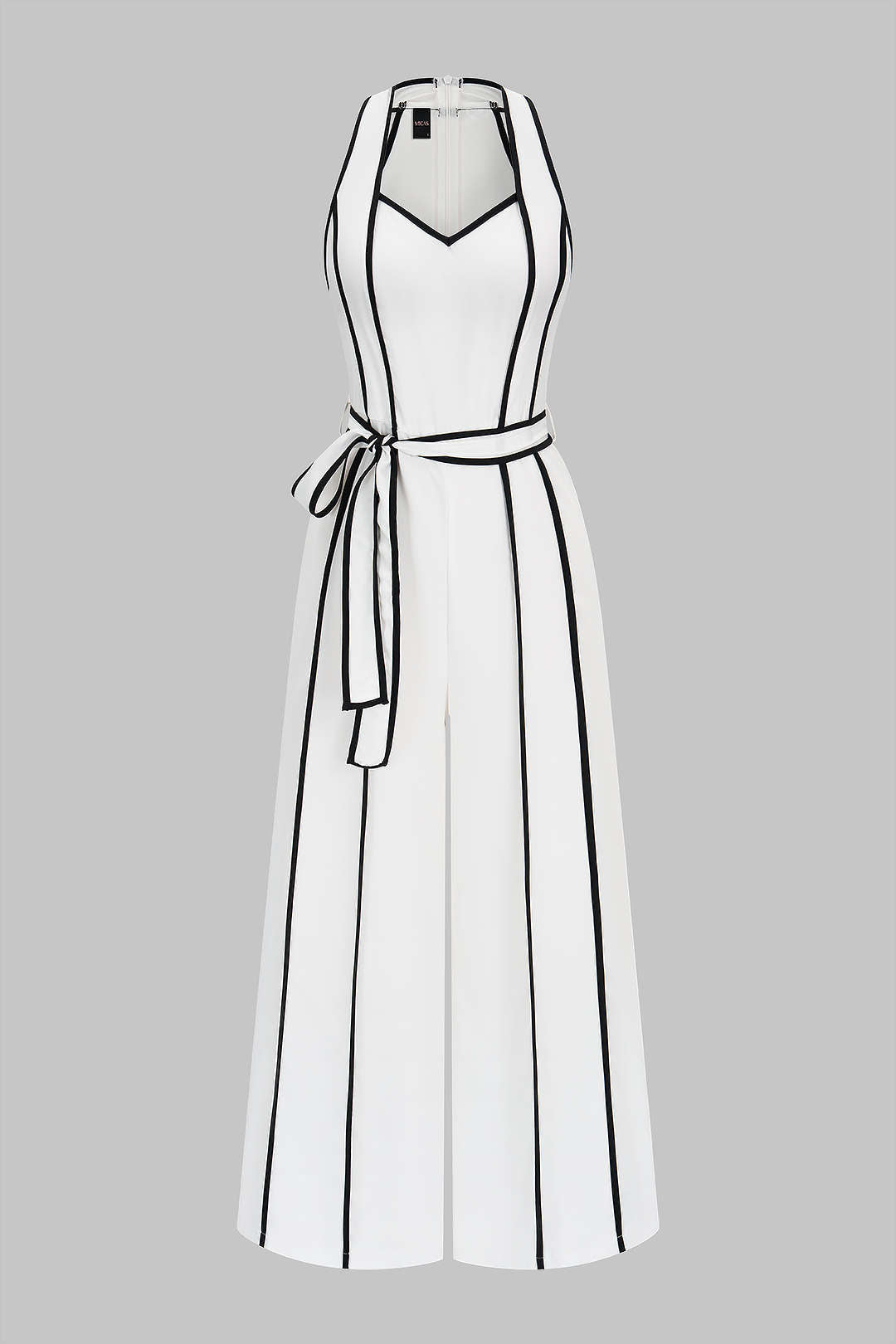 "Contrast Binding V-Neck Tie-Up Sleeveless Jumpsuit"
