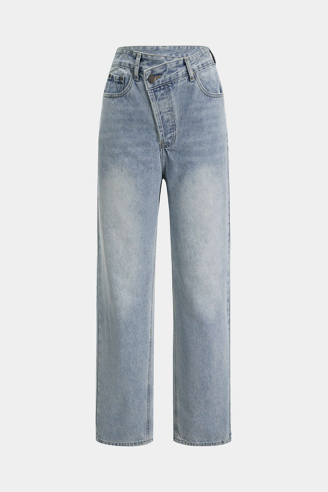 "Asymmetric Waist Straight Leg Jeans"