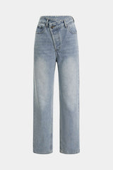 "Asymmetric Waist Straight Leg Jeans"