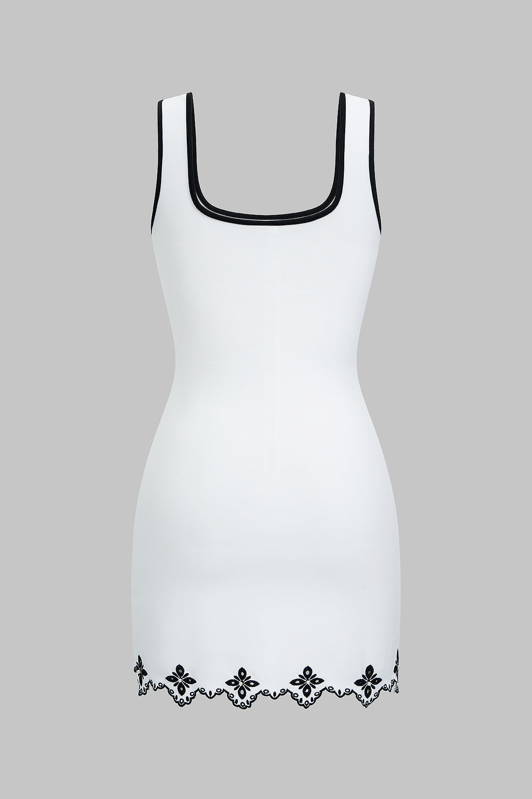 "Contrast Embroidery Pearls Sleeveless Mini Dress"