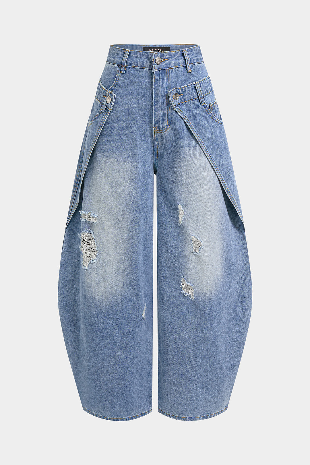 "Denim Double Waistband High Waist Wide Leg Jeans"