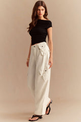 "Denim Asymmetrical Pocket Wide Leg Jeans"