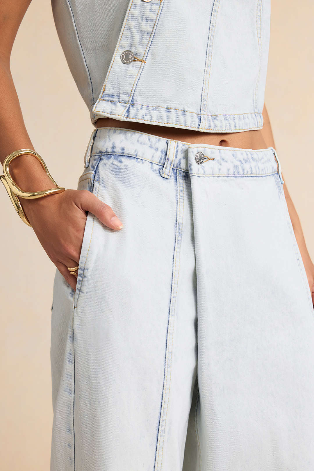 "Denim Asymmetrical Straight Leg Jeans"
