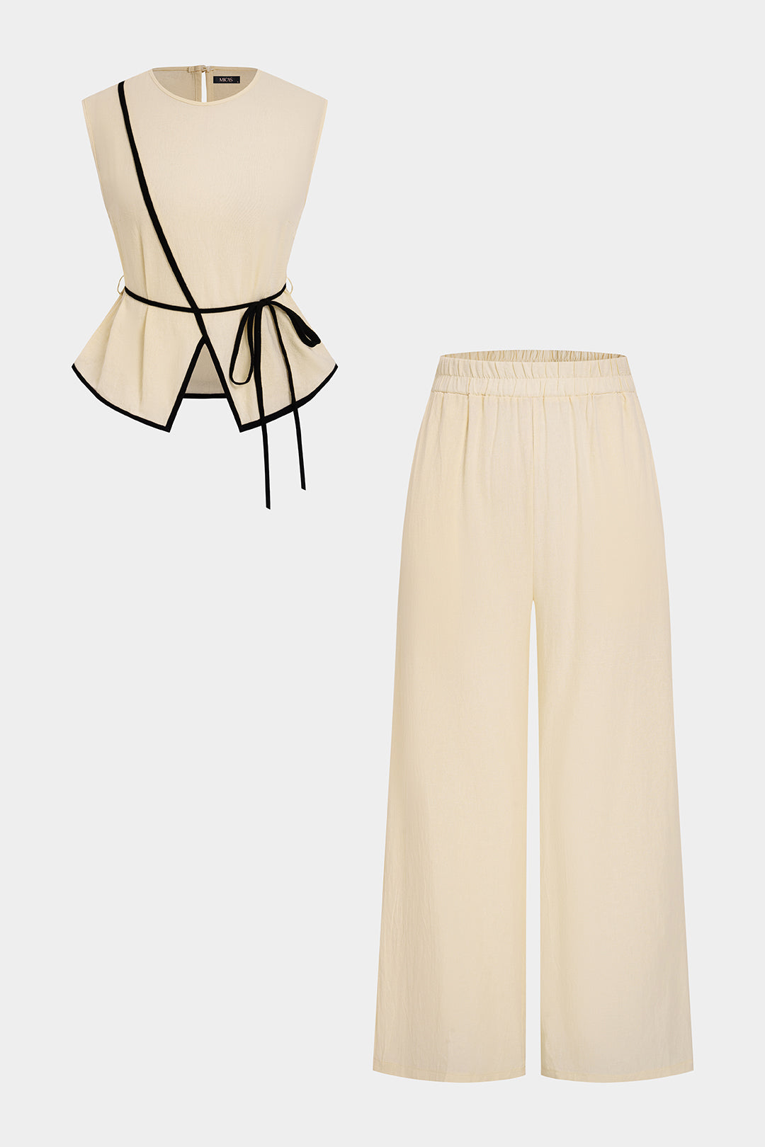 "Contrast Trim Round Neck Asymmetrical Tank Top And Straight Leg Pants Set"