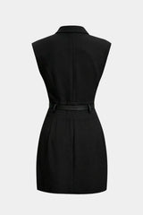 "Asymmetrical Ruched Belted Sleeveless Mini Dress"