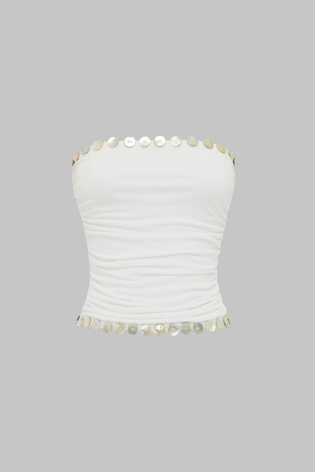 "Button Ruched Tube Top"