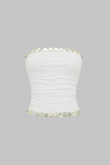 "Button Ruched Tube Top"