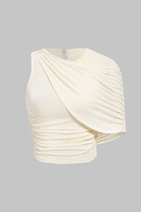 "Asymmetrical Ruched Sleeveless T-Shirt"