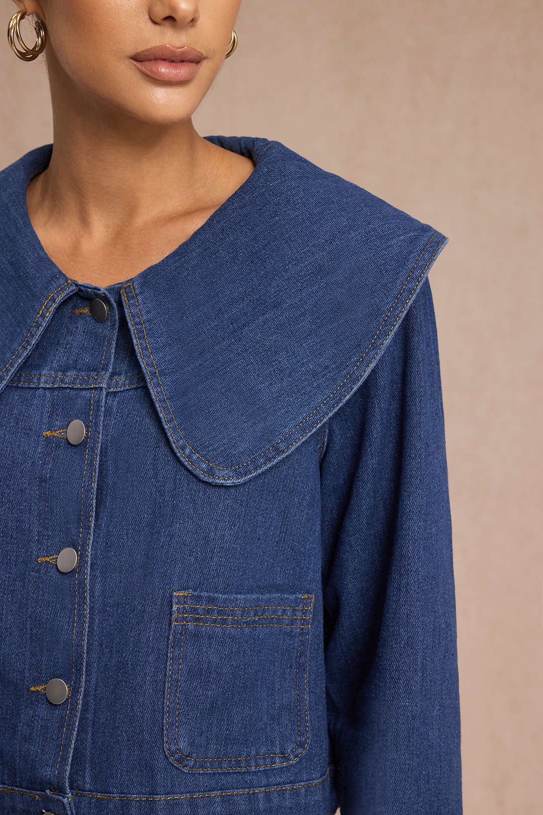 "Denim Lapel Outerwear"