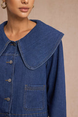 "Denim Lapel Outerwear"