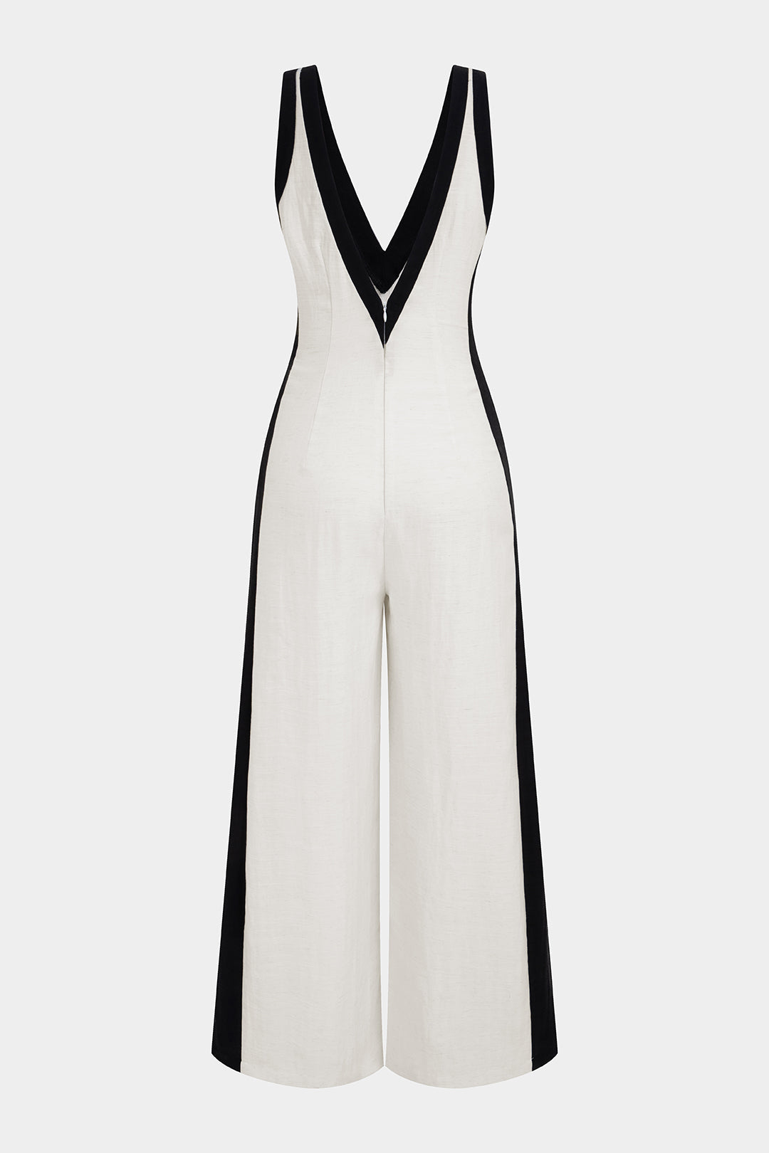 "Contrast Binding V-Neck Wide Leg Jumpsuit"