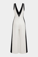 "Contrast Binding V-Neck Wide Leg Jumpsuit"