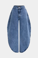 "Denim Button Barrel Jeans"