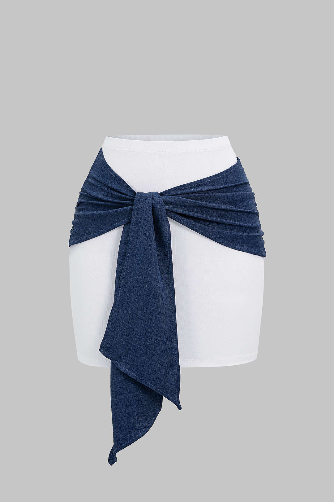 "Contrast Ruched Knotted Mini Skirt"