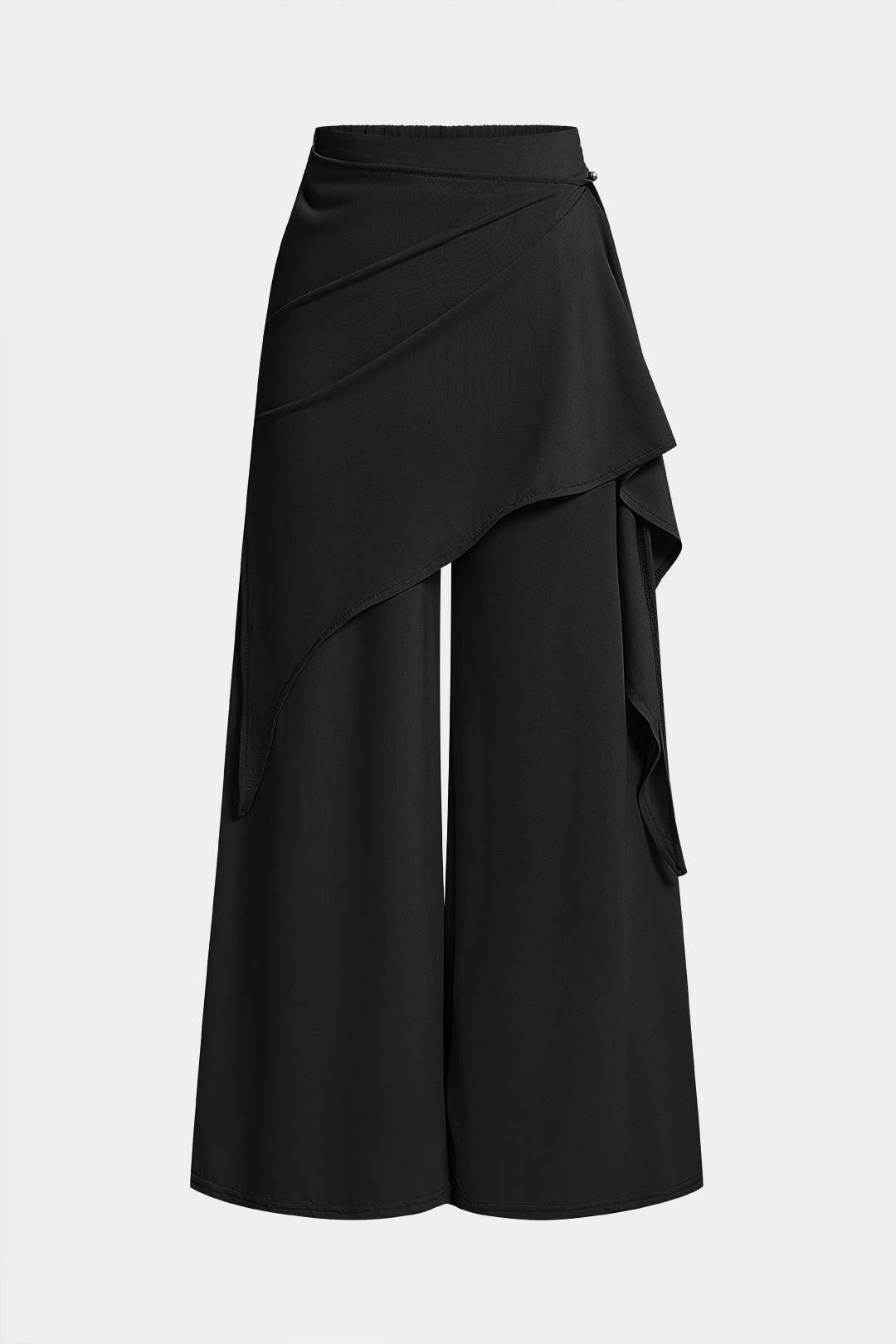 "Asymmetrical Ruched Tie-Up Wide Leg Pants"