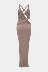"Asymmetrical Braided Backless Sleeveless Maxi Dress"