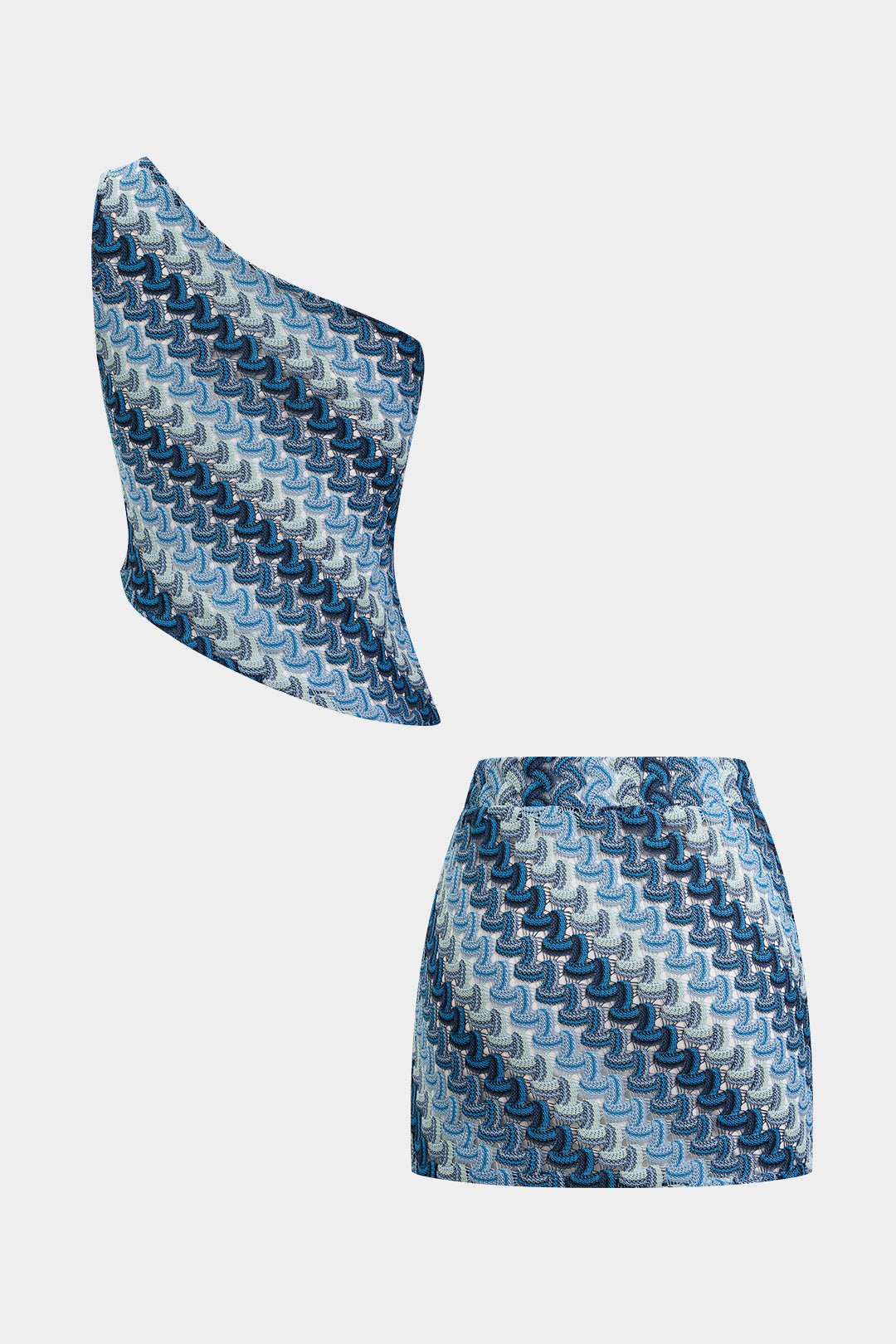"Color Block Print One Shoulder Tank Top And Skirt Set"