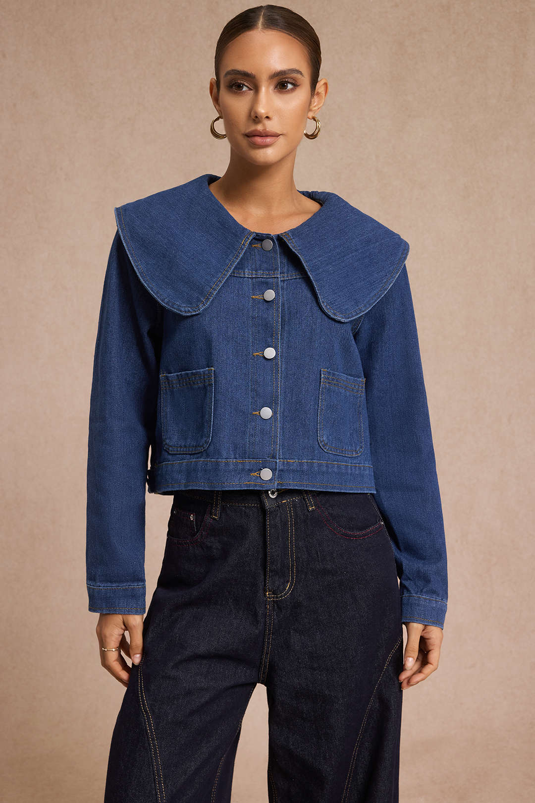"Denim Lapel Outerwear"