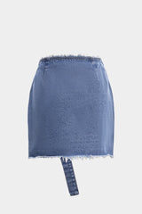 "Denim Asymmetrical Pocket Frayed Skirt"