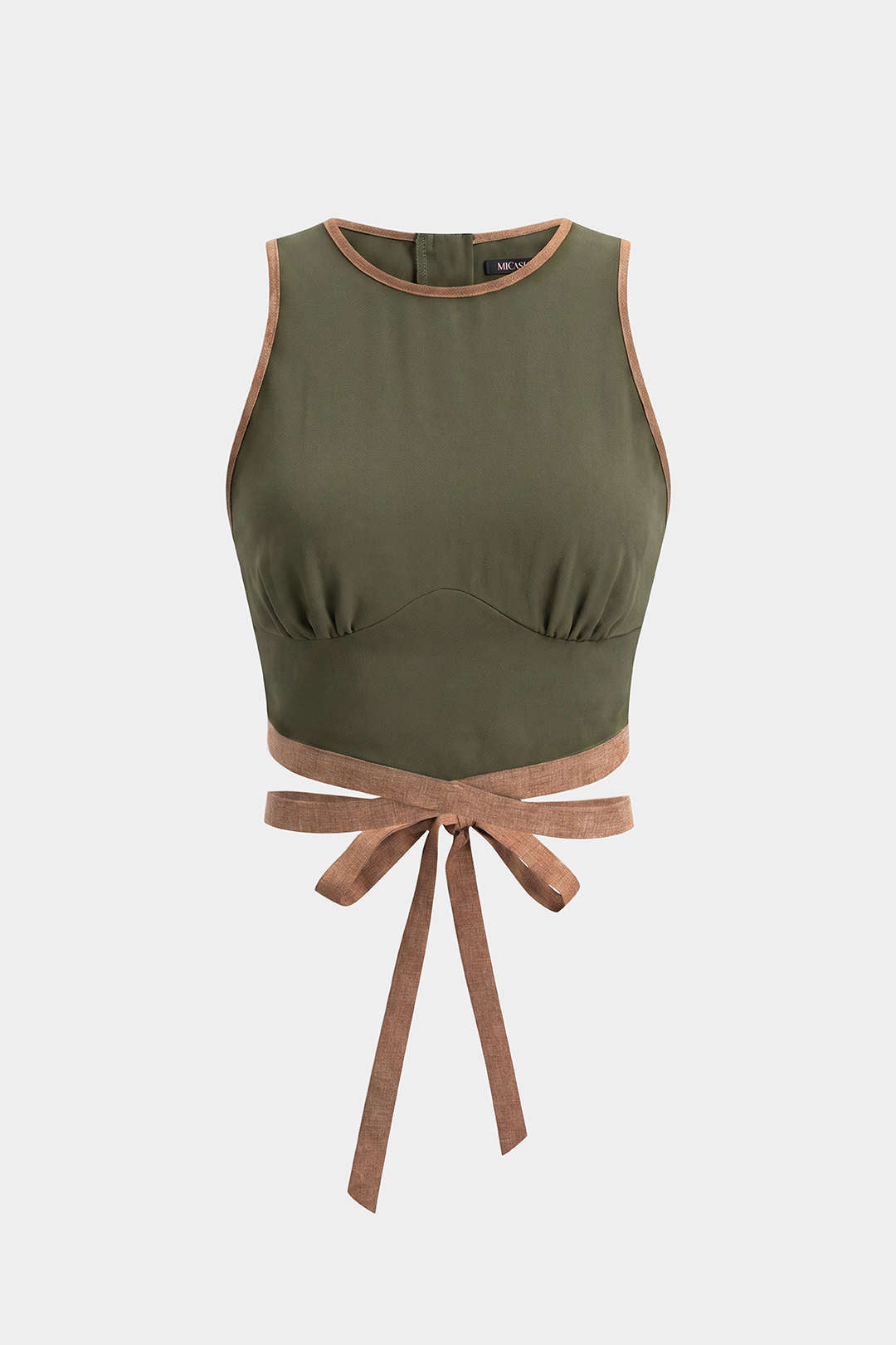 "Contrast Binding Round Neck Tie-Up Tank Top"