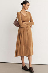 "Asymmetrical Neck Long Sleeve Midi Dress"