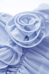 "3D Flower Mock Neck Ruched Zipper Short Sleeve T-shirt"