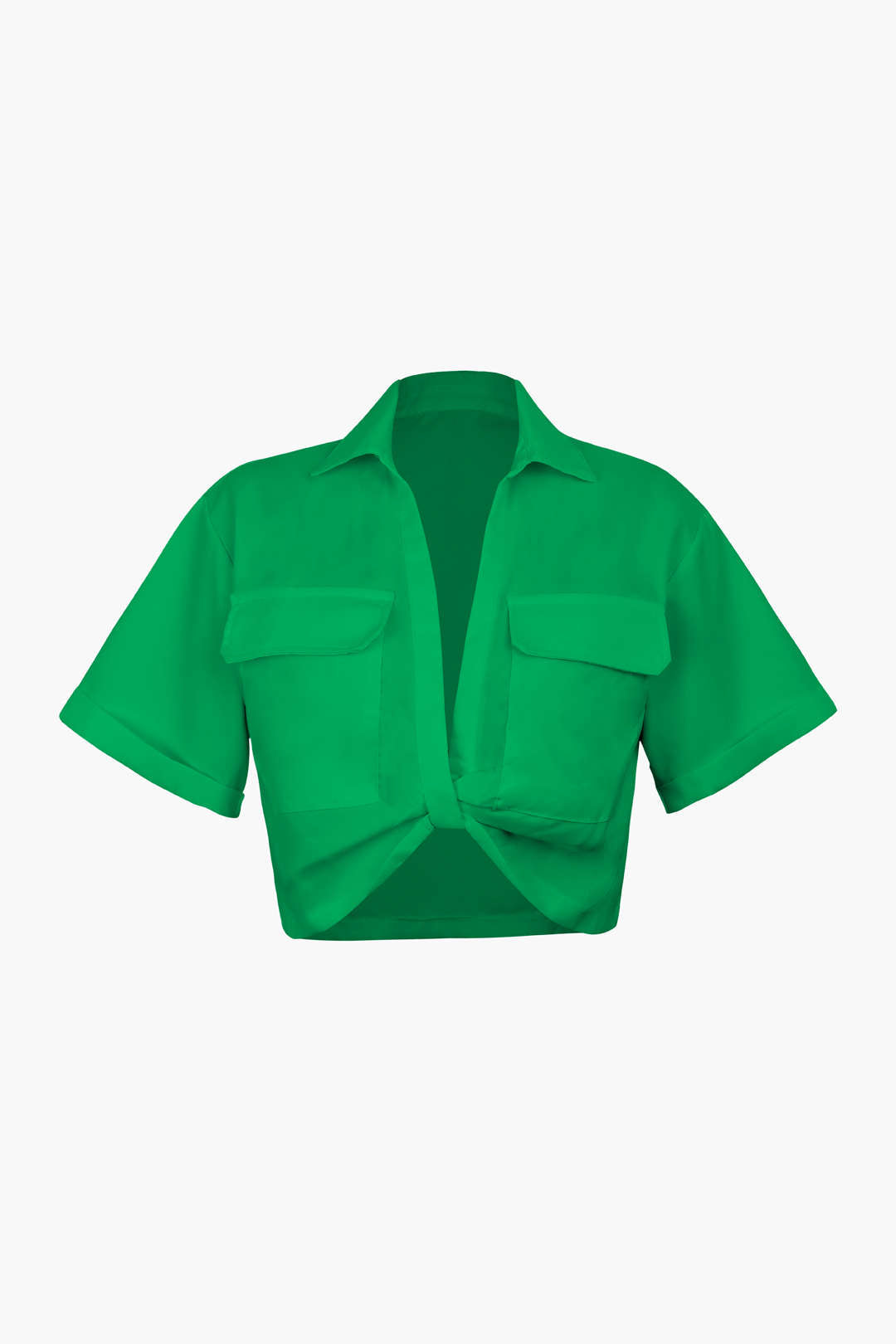"Basic Flap Pocket Twist Hem Shirt"