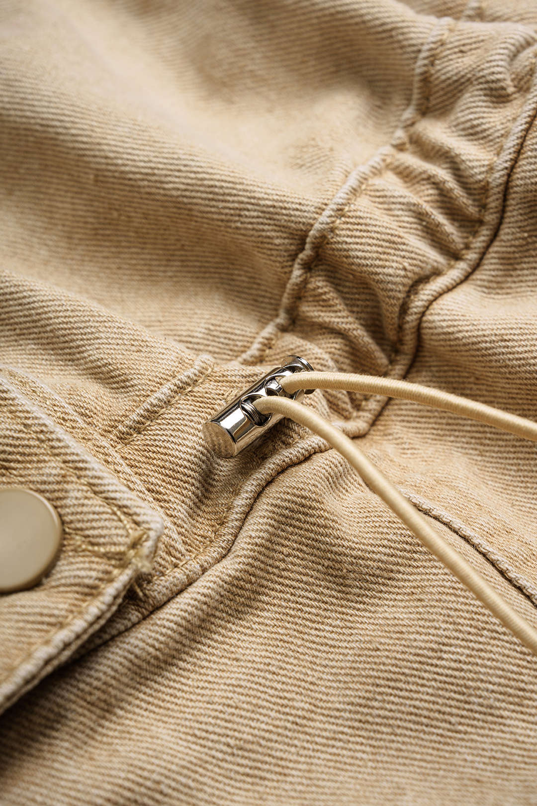 "Denim Lapel Button Pocket Drawstring Short Sleeve Romper"