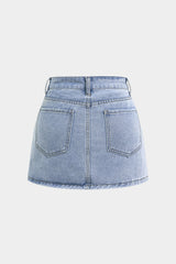 "Denim Asymmetrical Pocket Skirt"