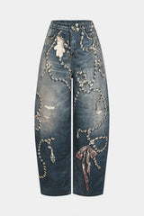 "Artistic Print High Waist Wide Leg Pants"
